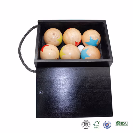 Wooden Bocce Ball Six Balls Set of Colorful Star Pattern