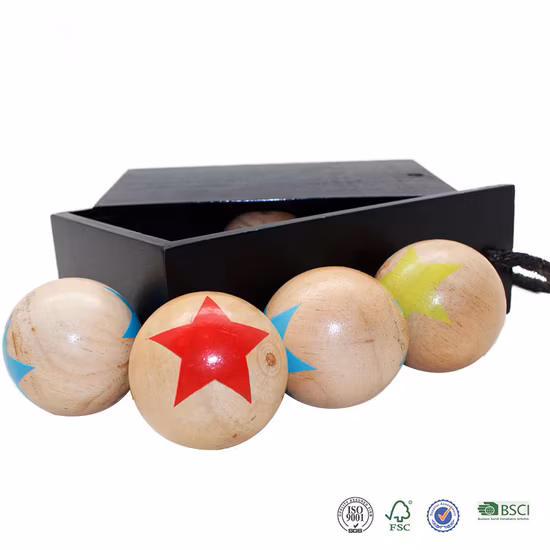 Wooden Bocce Ball Six Balls Set of Colorful Star Pattern