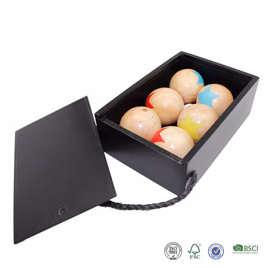 Wooden Bocce Ball Six Balls Set of Colorful Star Pattern