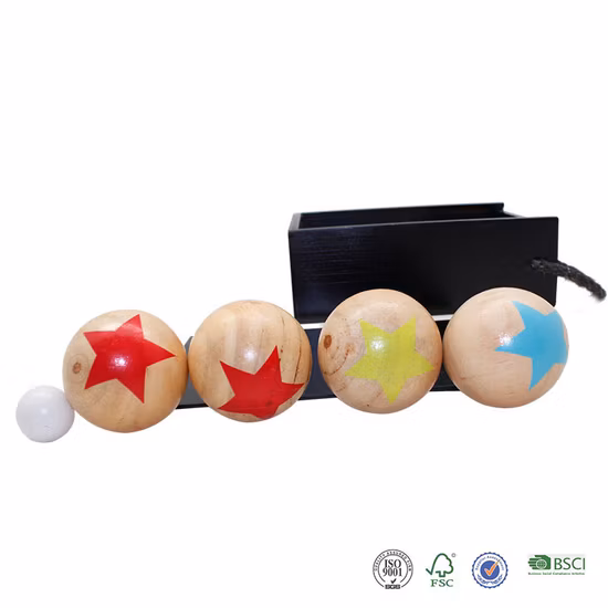 Wooden Bocce Ball Six Balls Set of Colorful Star Pattern